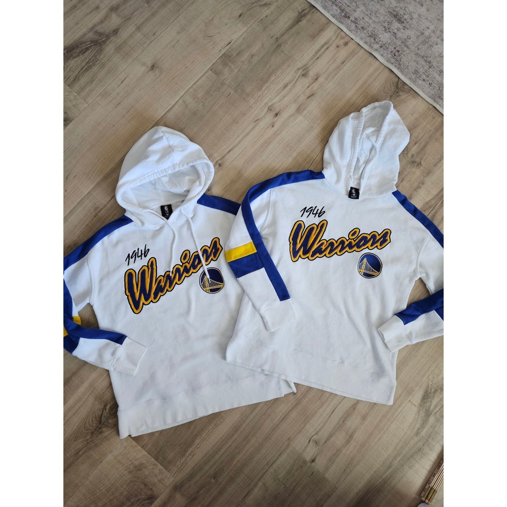 Two NBA Golden State Warriors Hoodie White Blue Yellow Script Logo Medium Women